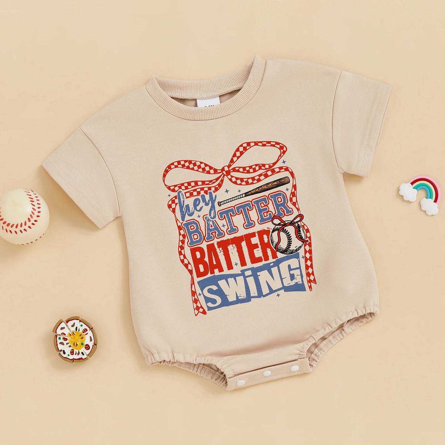 Lovely Baby Girls Baseball Bow Rompers - Short Sleeve Bodysuits (0-18M)