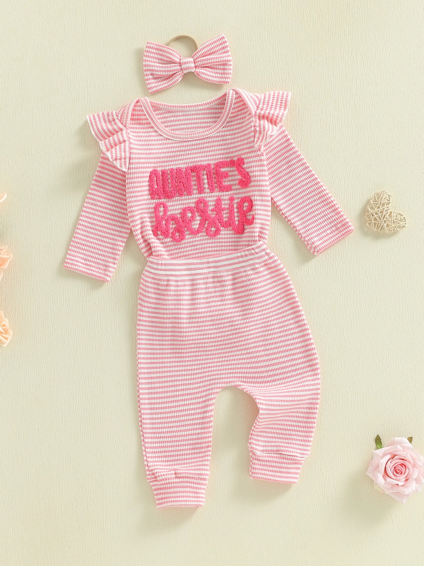 Newborn Baby Girls 3-Piece Outfit Set - Striped Romper, Pants & Headband (0-12M)