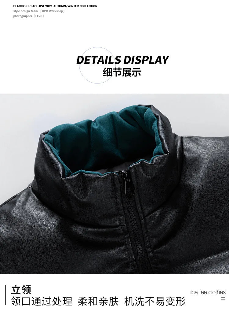 Men's PU leather Stand-up collar thickened cotton-padded Jacket
