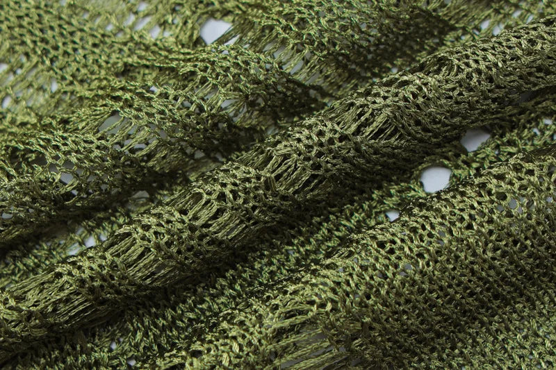 Women's Hollow Out Knitted Open Back Maxi  Elegant Long Sleeve Sheer Dress