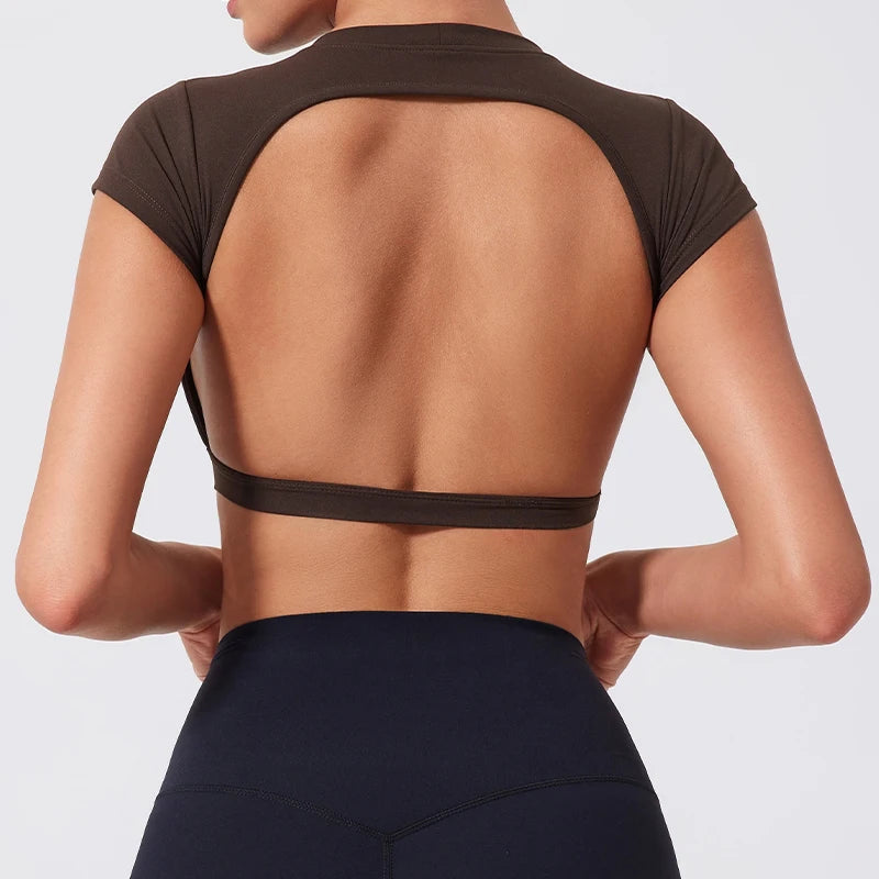 Women's Sports Workout Top Fitness Activewear Quick-Dry Yoga Clothes Sport Crop Top Backless Gym Top