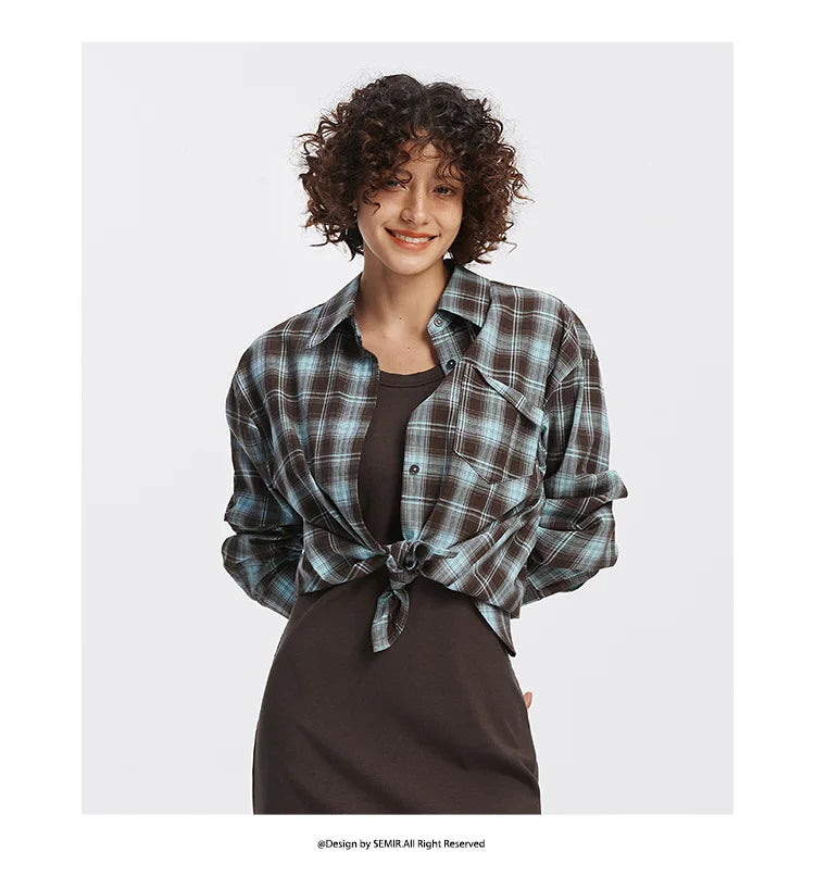 U-Neck Vest Dress & Checkered Shirt Set - Vintage Two Piece Autumn Outfit