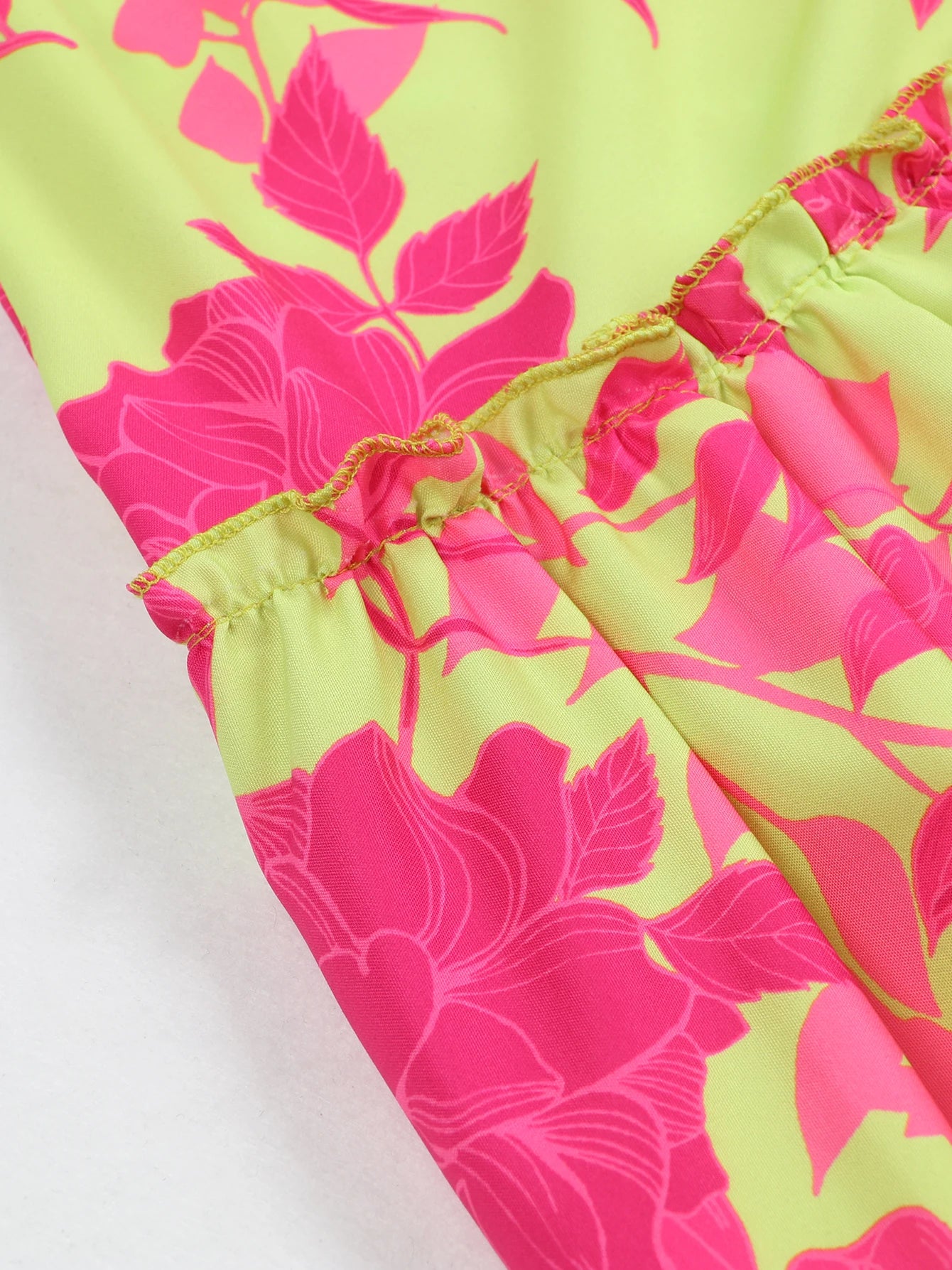 Women's Summer Print Long Lace Up Sling Party Pattern Straps Hollow Out V-Neck Beach Dress