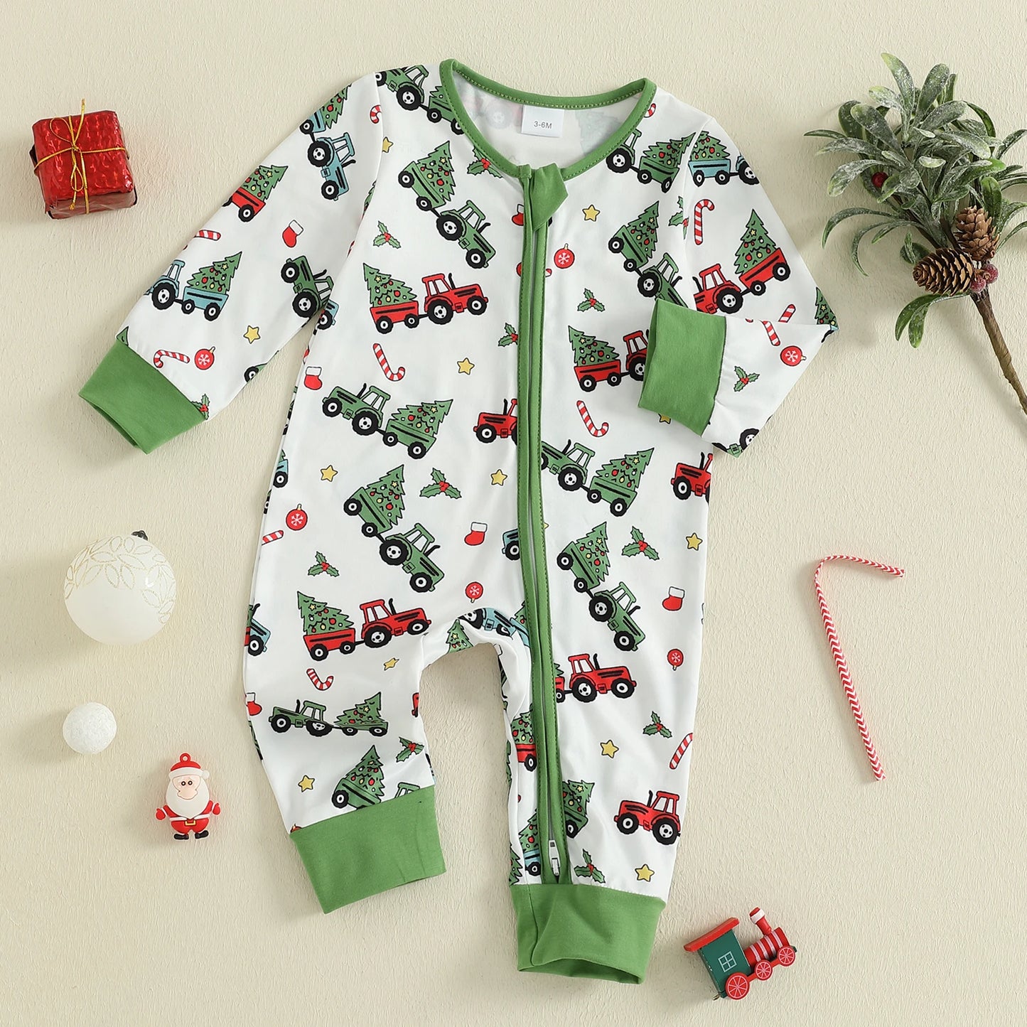 Baby Christmas Romper - Xmas Print Zipper Jumpsuit