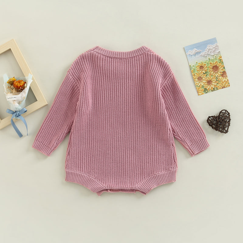 Baby Sweater Romper - Solid Knitted Long Sleeve Pullover Jumpsuit