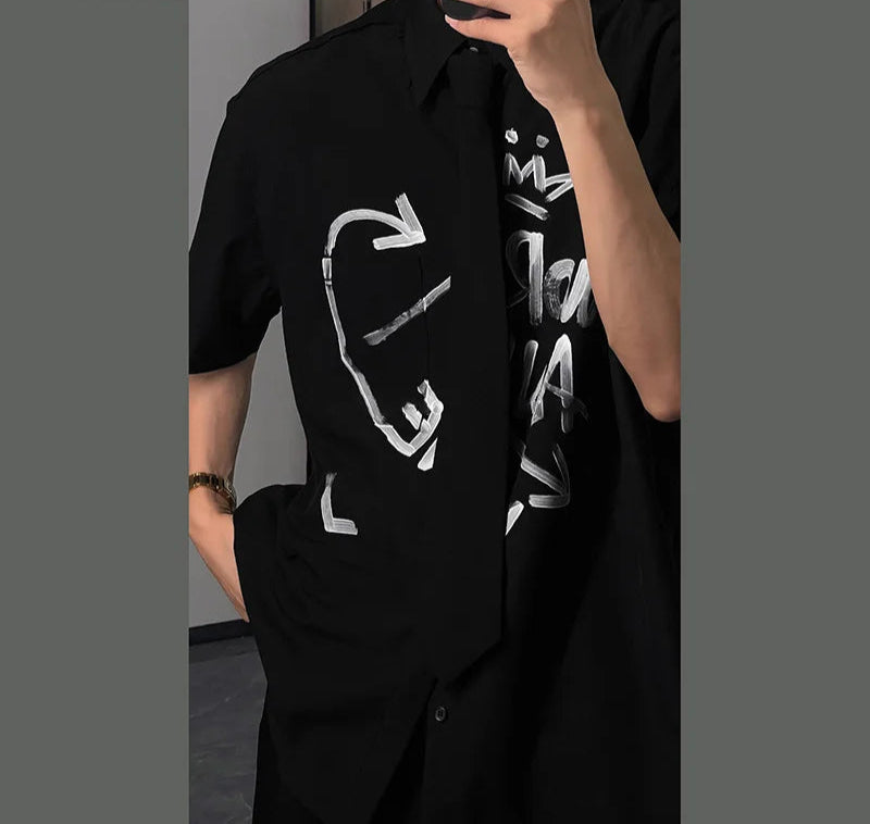Men's Graffiti Printed Design Short Sleeved Shirt