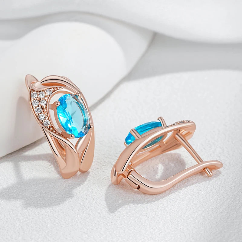 Rose Gold Drop Earrings - Dazzling Blue Zircon Bridal Wedding Jewelry