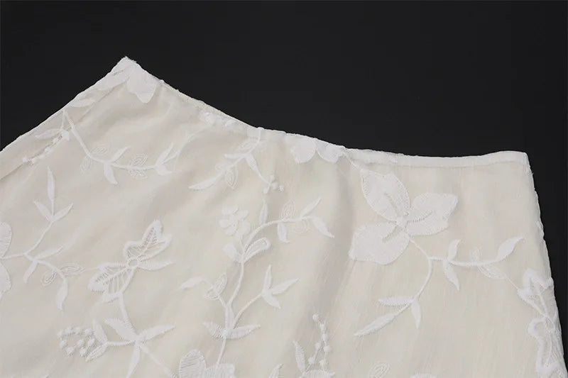 White Jacquard Maxi Skirt - Elegant Low Rise Y2K Summer Skirt