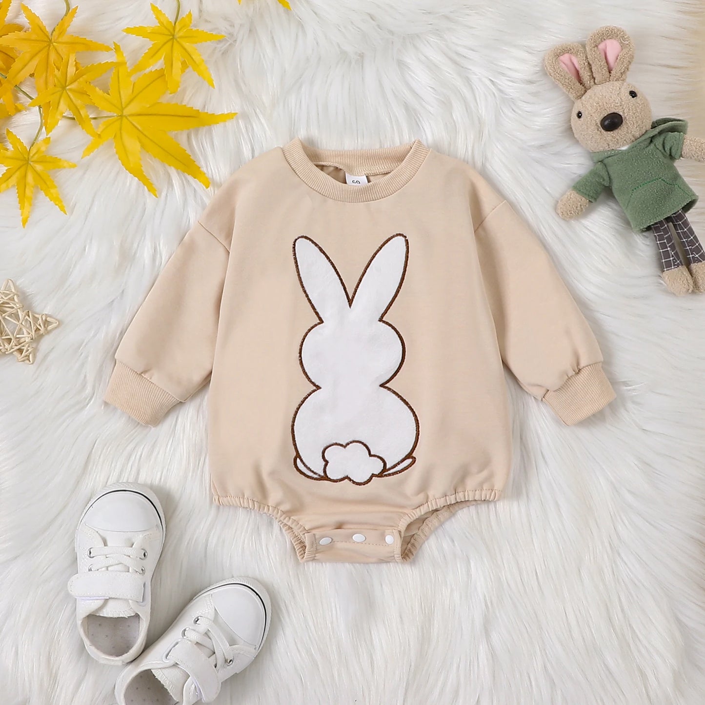 0-5Y Baby Boys Girls Sweatshirts/ Babygrow Rompers Bunny Embroidery Long Sleeve Jumpsuit
