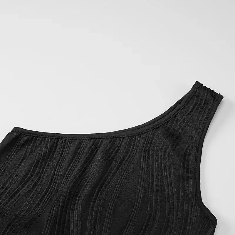Women Irregular Cut Out Midi Sleeveless One Shoulder Textured Bodycon Dress