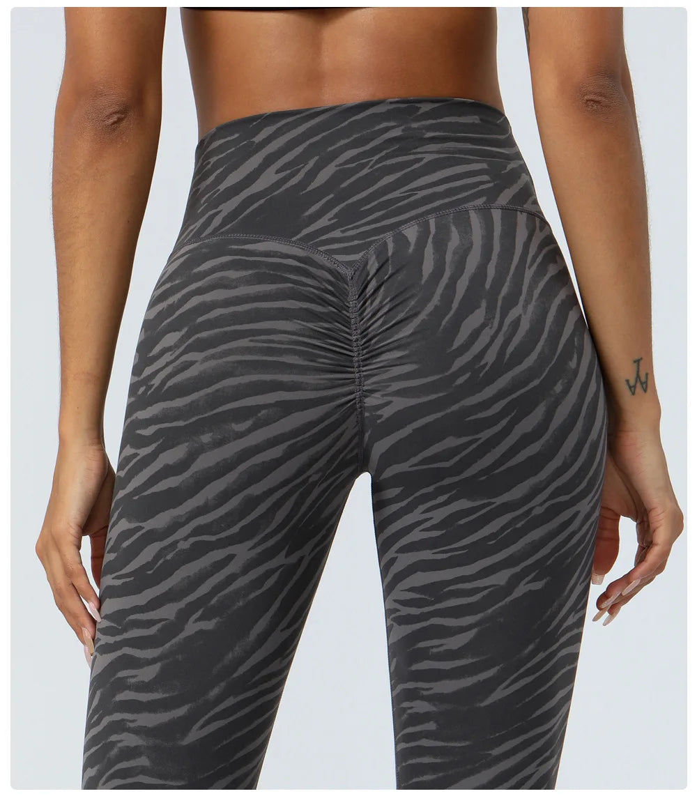 Women's High Waist Yoga Pants Buttery Soft Zebra Stripe Printed Sports Leggings Breathable Workout Running Tights Sportswear