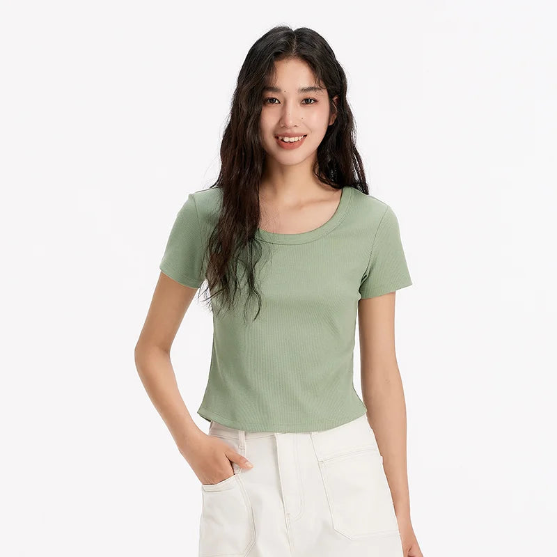 Cooling Fitted Short Sleeve Tee - Summer Round Neck Basic Top