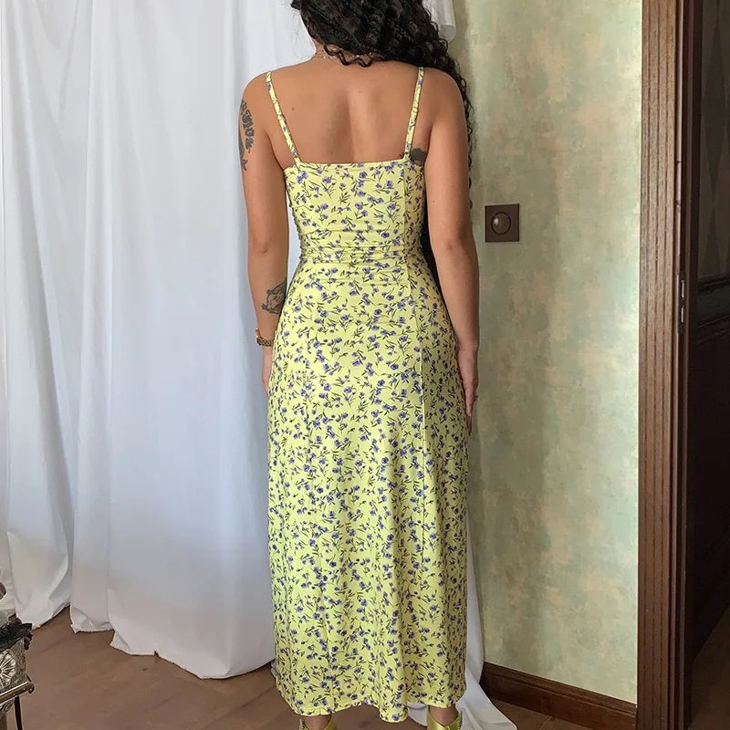 Women Lace Dress- Midi Backless Slit Summer Elegant Floral Dress