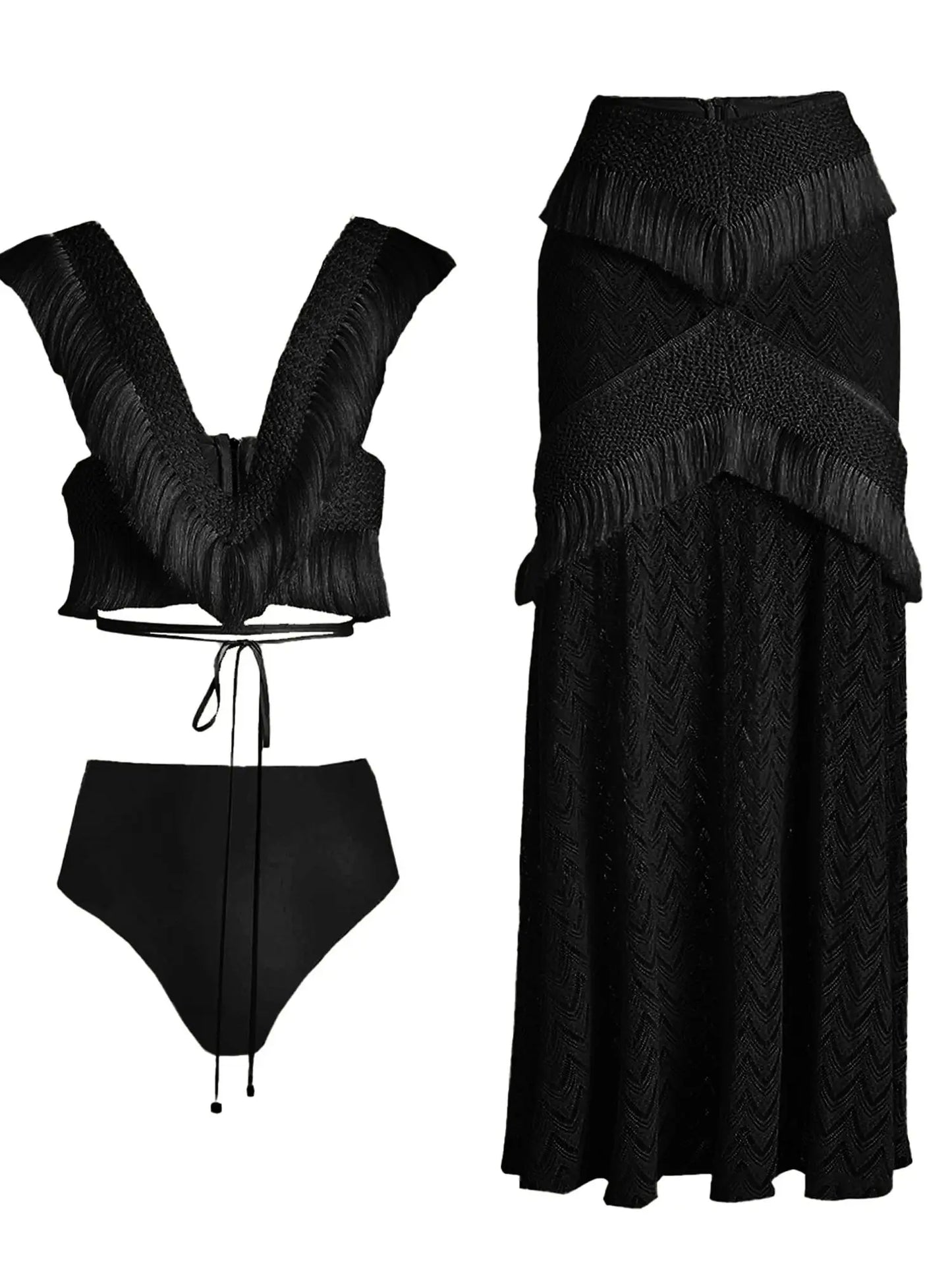 Women's Two Piece Set V Neck Sleeveless Top and Waist Chic Slit Skirt