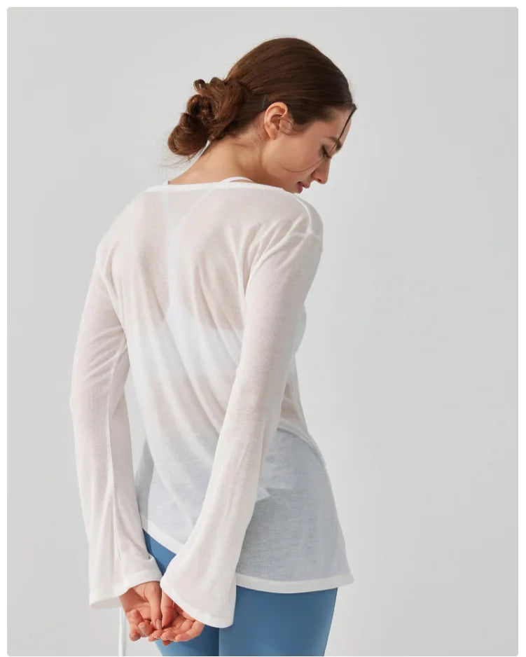 Women's Loose Running Top Long Sleeve Yoga Shirt V-Neckline Workout Blouse Sportswear Workout Clothes