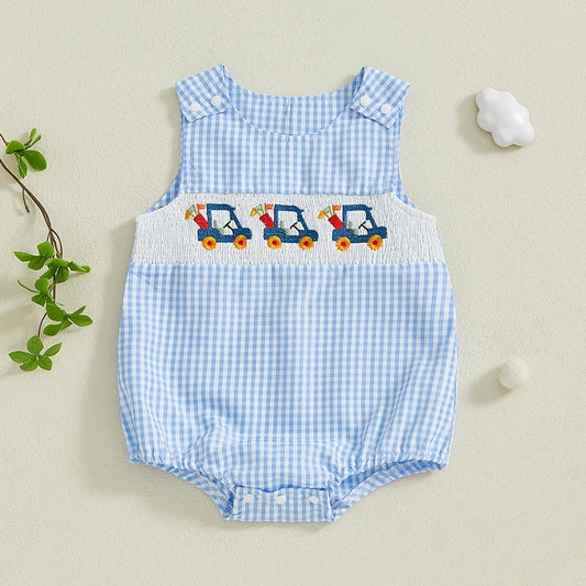 Baby Golf Cart Embroidery Tank Jumpsuit - Sleeveless Crewneck Romper (0-18M)
