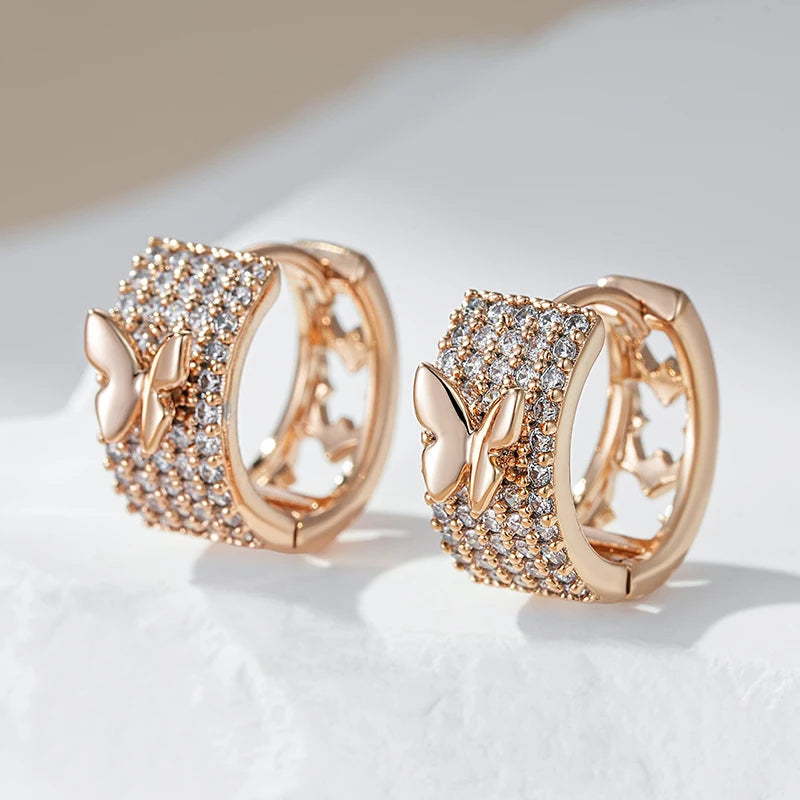 Women's 585 Rose Gold Colour Crystal Natural Zircon Butterfly Drop Earring