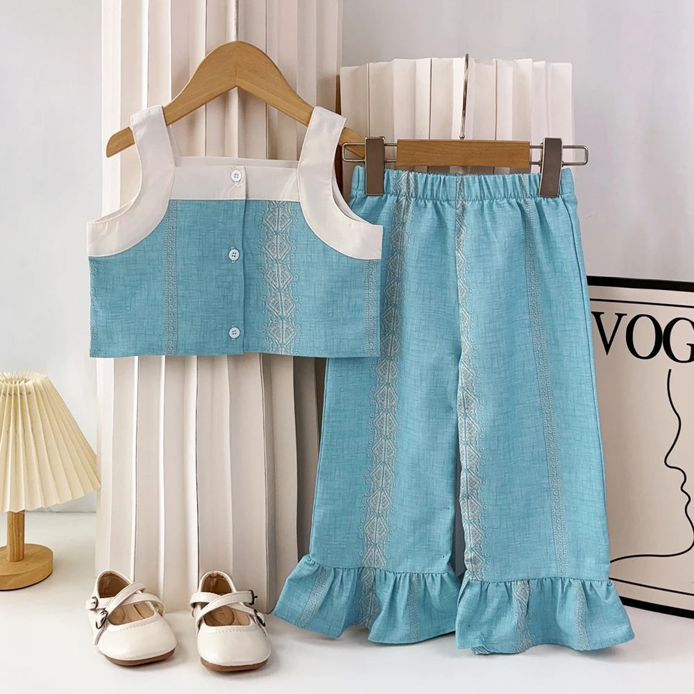 Girl's 3-7 Y Single Breasted Camisole Top and pants Two-piece Set