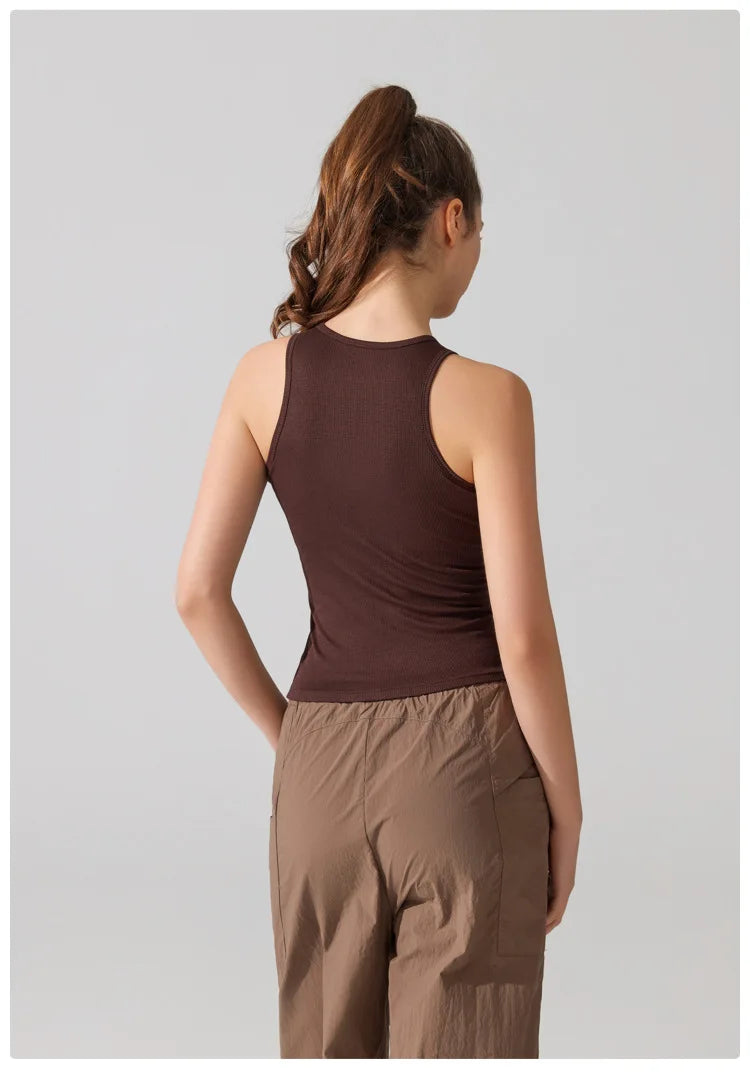 Women's Sleeveless Yoga Top with Built-in Chest Pads - Quick Dry Athletic Vest