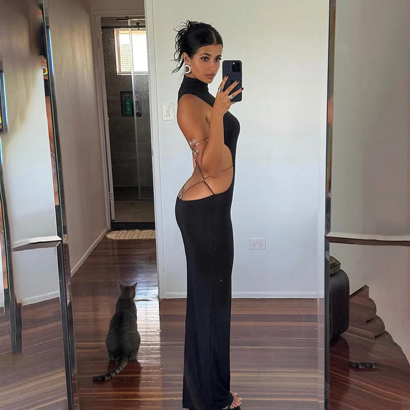 Backless Bandage Butterfly Detail Long Dress -Summer Sleeveless Maxi Dress