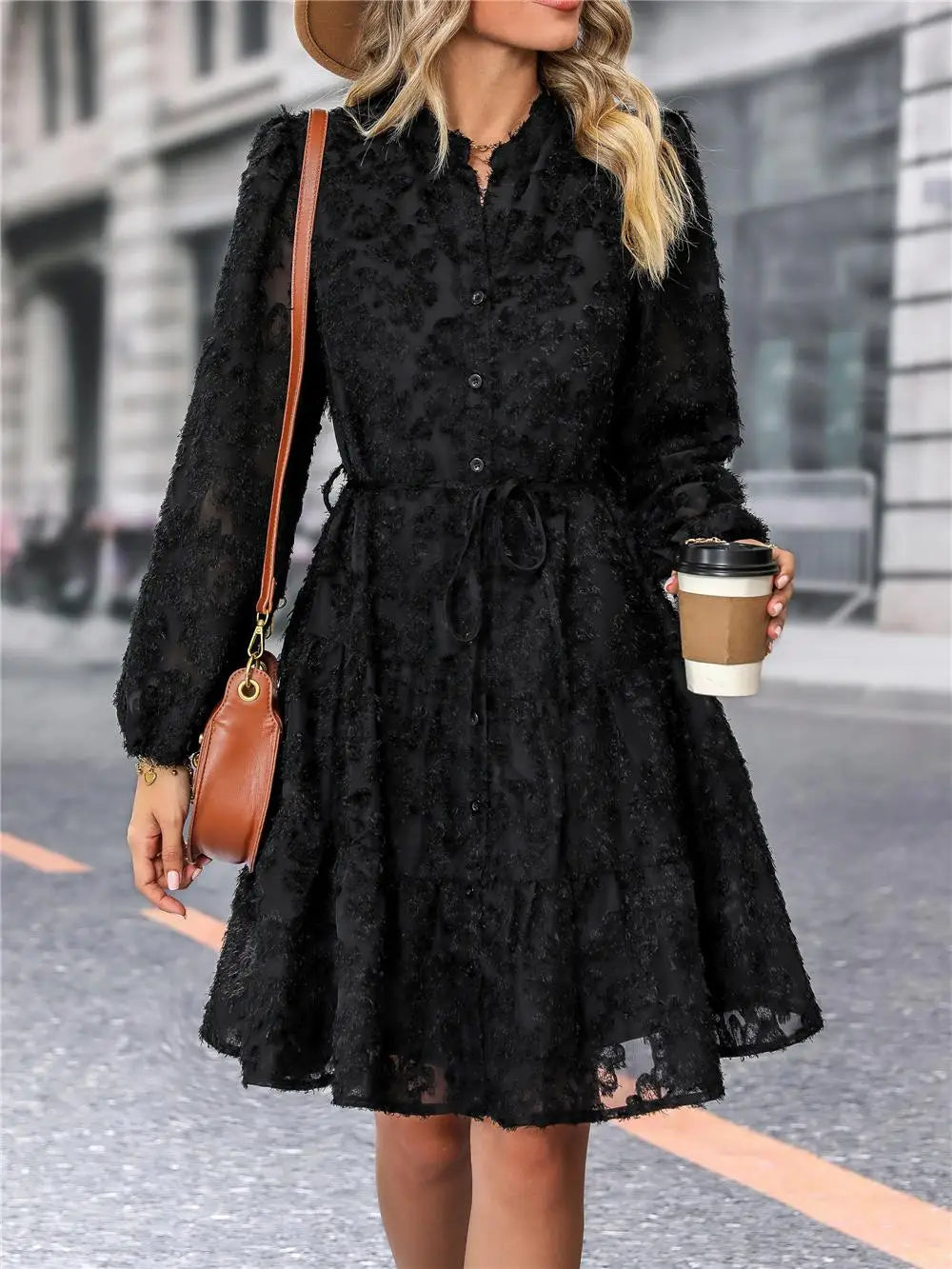 Autumn Winter Fashion - Elegant V-neck Chiffon Dress