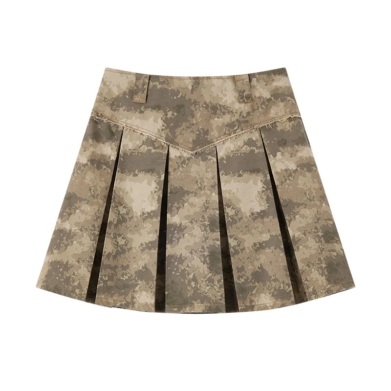 Salt & Sweet Style A-Line Mini Skirt - Summer Edgy Raw Hem Pleated Retro Skirt with Belt