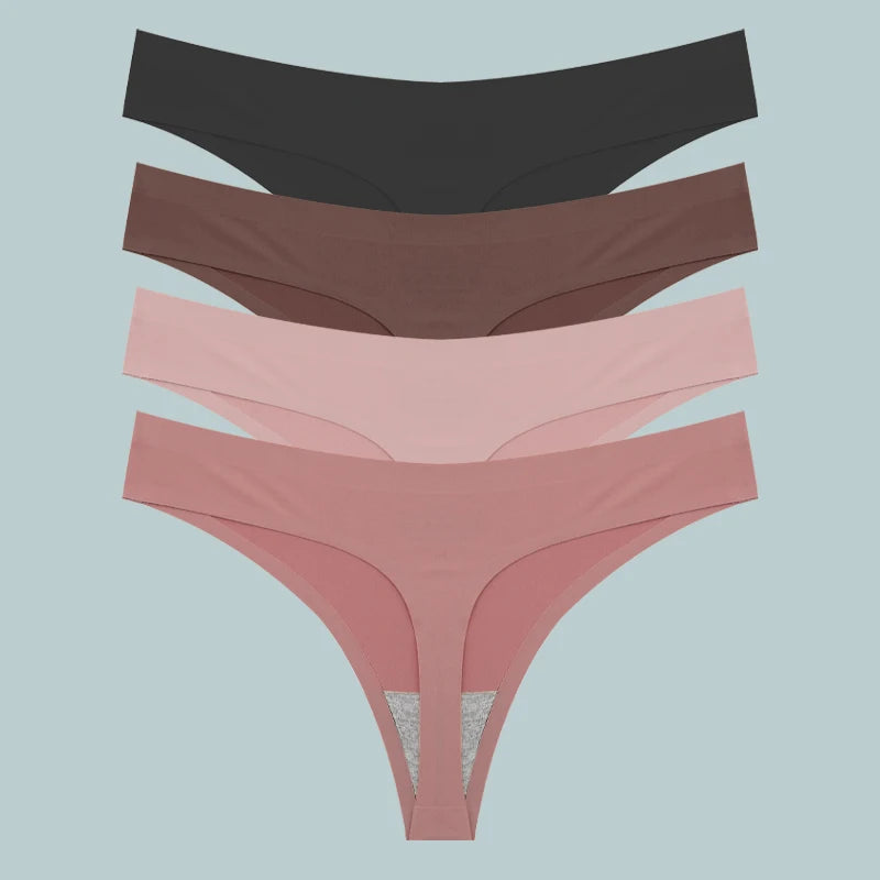 4Pcs Women's Seamless Thongs Breathable Panties Low-Waist Solid Underwear Stretch G-string Invisible T-Back Lingerie