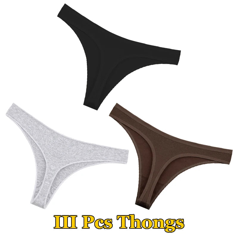 3Pcs Cotton Thongs Pantie Low Waist Comfortable Underwear Breathable G-string Soft Lingerie
