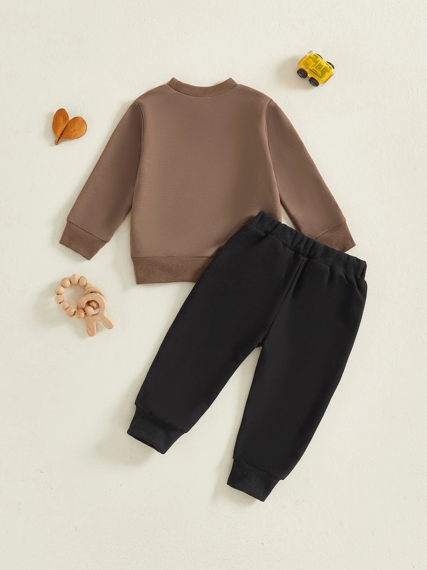 Baby Boys Autumn Winter Clothes Set - Long Sleeve Letters Printed Pullover Sweatshirt & Solid Color Pants