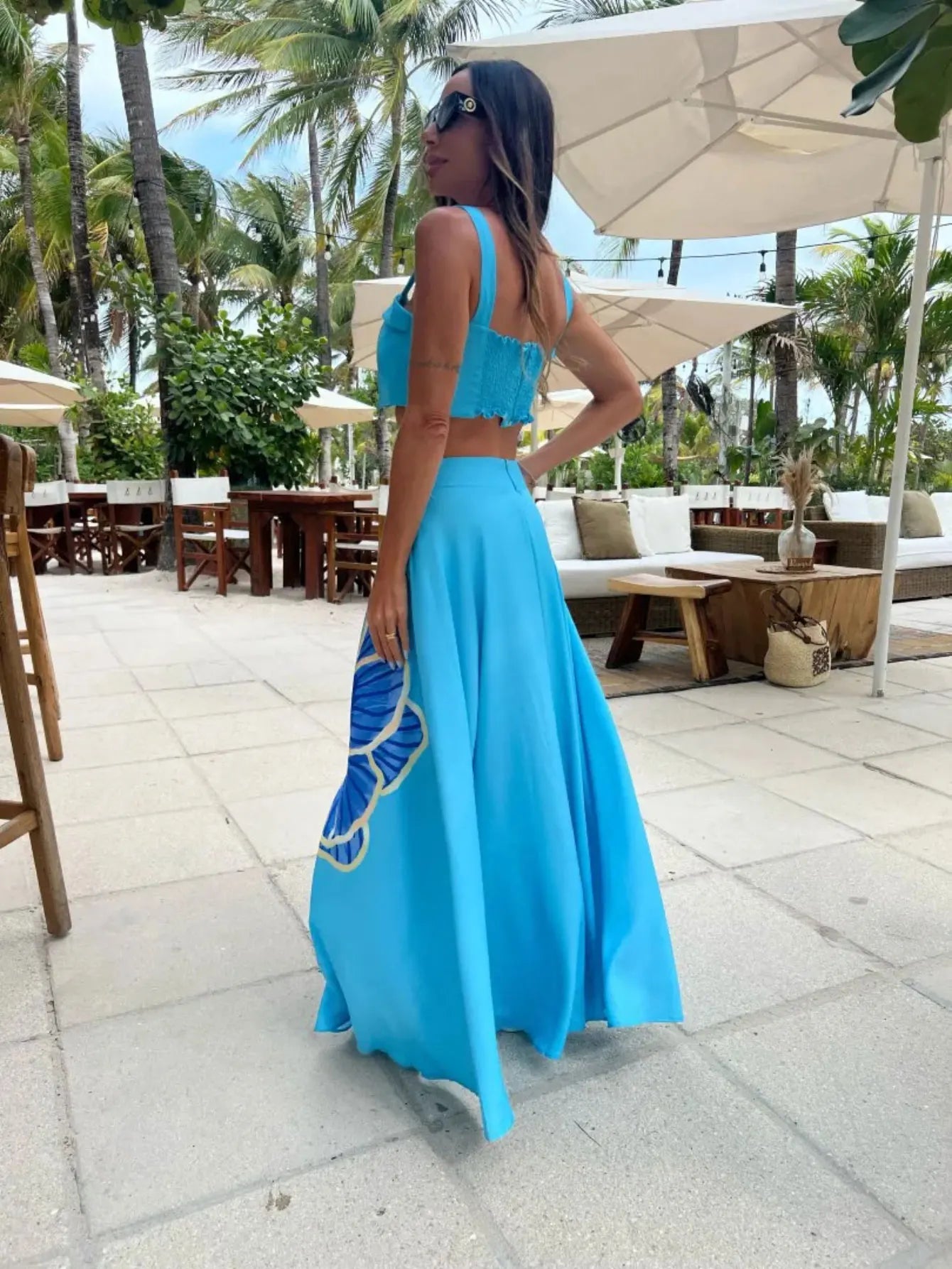 Women's Print Two-piece Skirt Set - Halter Straps Tube Top and Beach Skirt Set