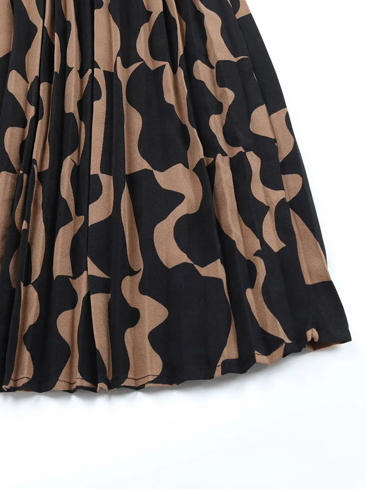Women's Autumn Winter Long Sleeve Print Elegant V-neck Casual A-Line Knee-Length High Waist Dress