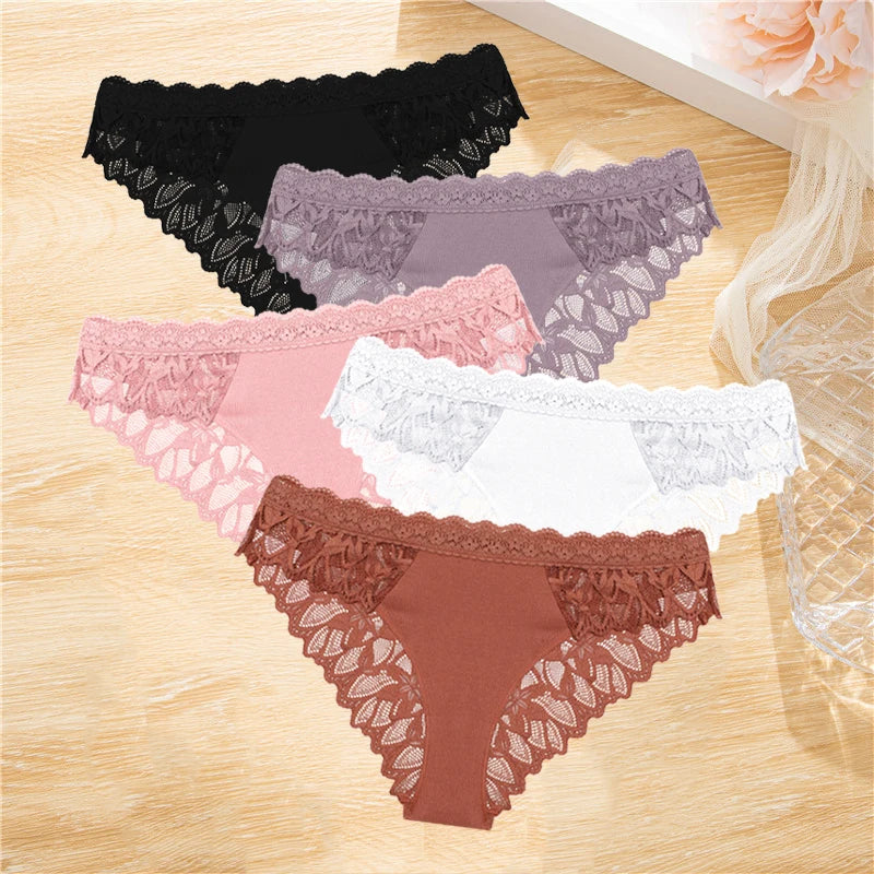 5Pcs Women's Lace Hollow Out Panties Low-Waist Comfortable Underwear Floral Breathable Briefs Stretch Soft Lingerie