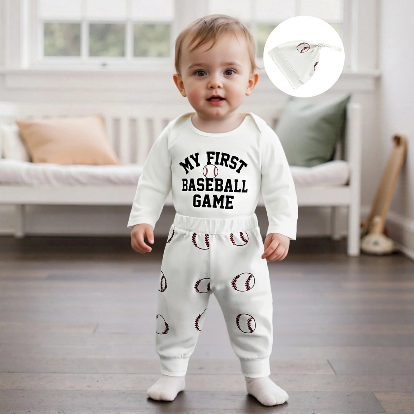 Newborn Baby Fall Winter Clothes Set - Letter Print Long Sleeve Romper & Baseball Pants