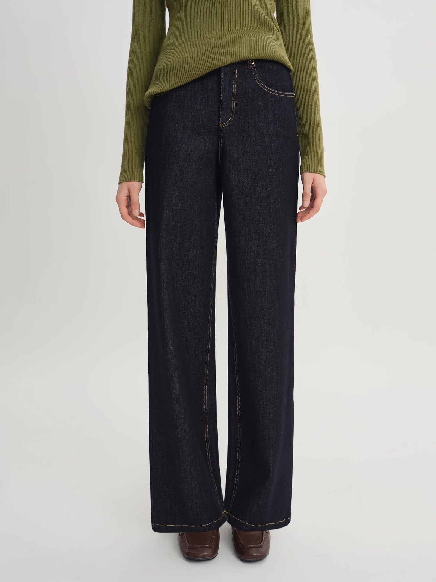 Women's High Waist Straight Leg Jeans - Stretch Denim Casual Trousers