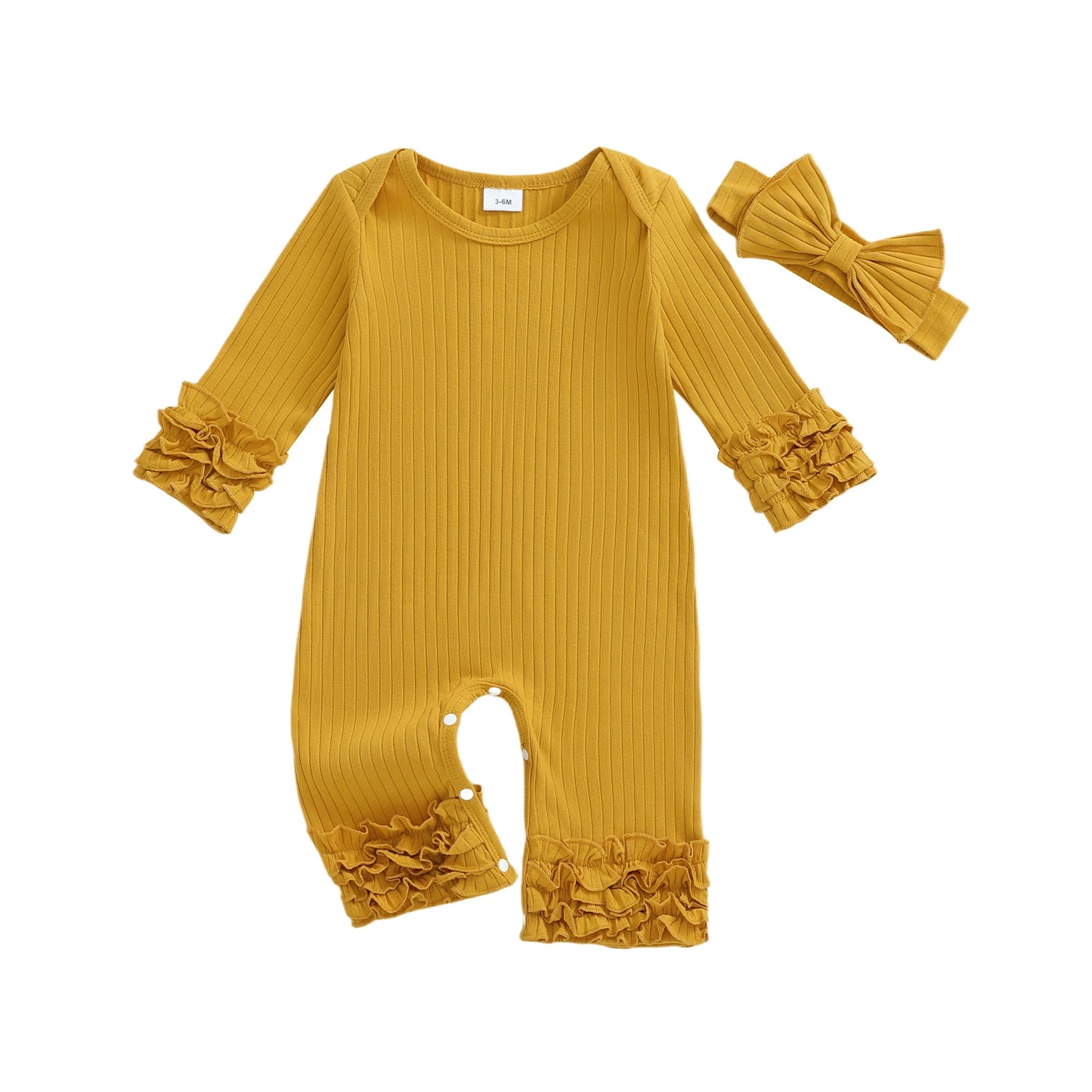 Baby Girls Solid Colour Romper with Bow Headband (0-18M)