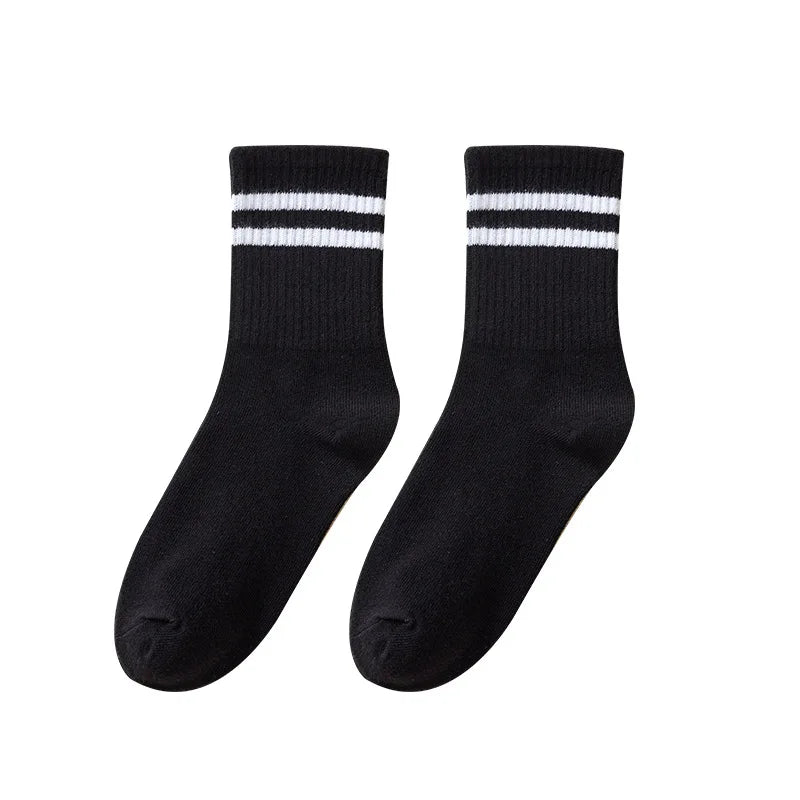 3 Striped Cotton Socks - Unisex Streetwear Casual Knitted Socks