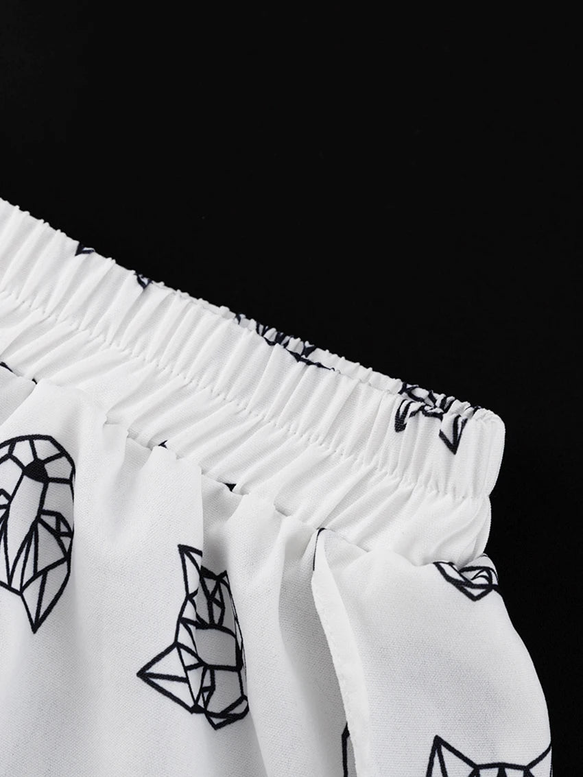 Women's Casual Print Pyjamas Lace-Up Long Sleeve Robes Shorts Sleepwear Set