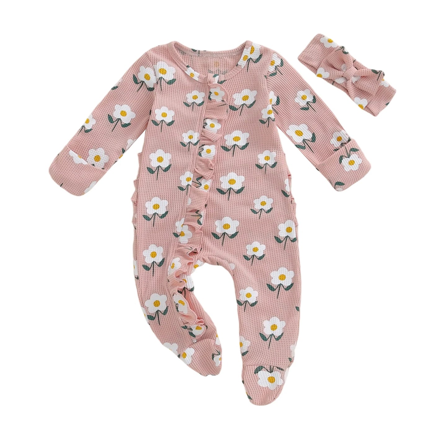 Lovely Newborn Baby Floral Print Romper with Headband (0-12M)
