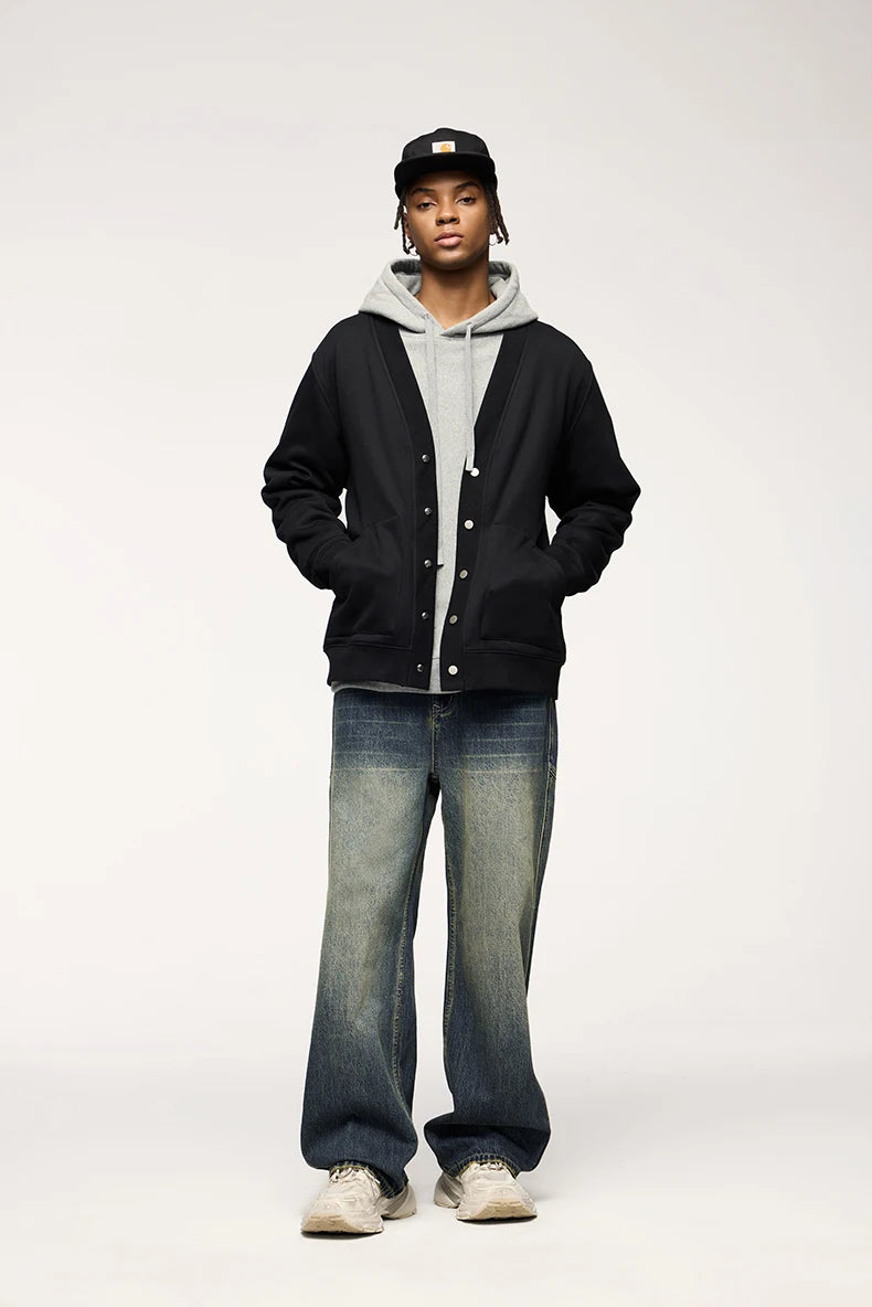 Unisex Retro Washed Jeans Stretch Straight Leg Denim Trousers
