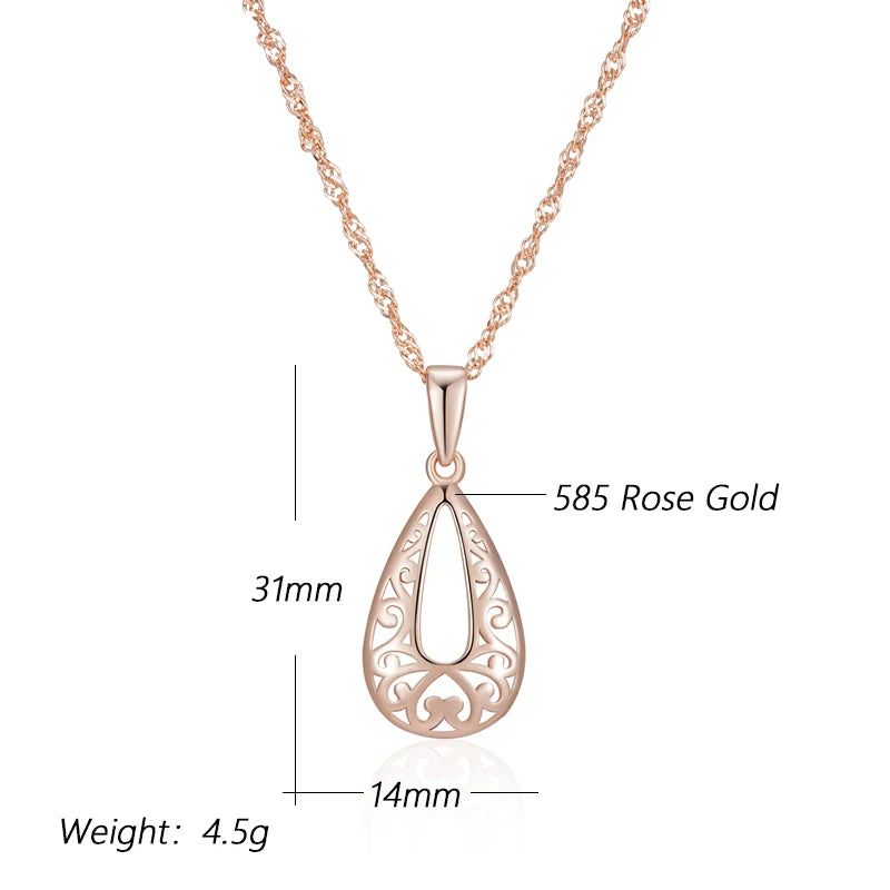 Glossy Rose Gold Pendant Necklace - Elegant Flower Design Fine Jewelry