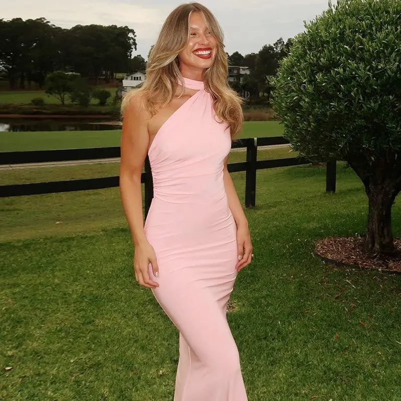 Women's Elegant Around Halter Draped Mini Dress  Backless Layered Ruffles Dress Sleeveless Party Outfit