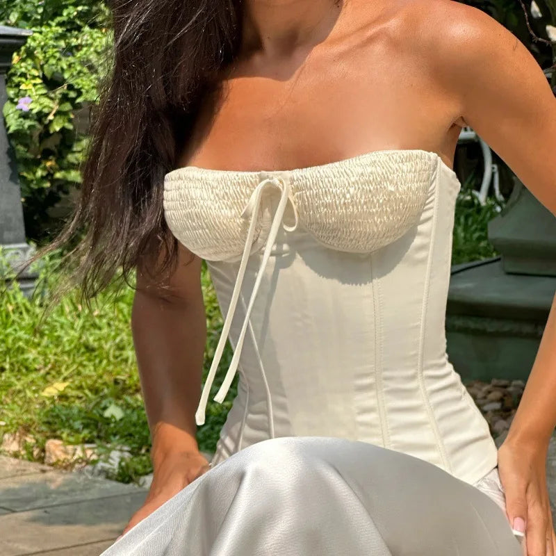 Women's Strapless Corset Top - Backless Bustier Crop Top for Club Parties