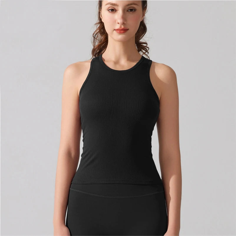 Women's Sleeveless Yoga Top with Built-in Chest Pads - Quick Dry Athletic Vest