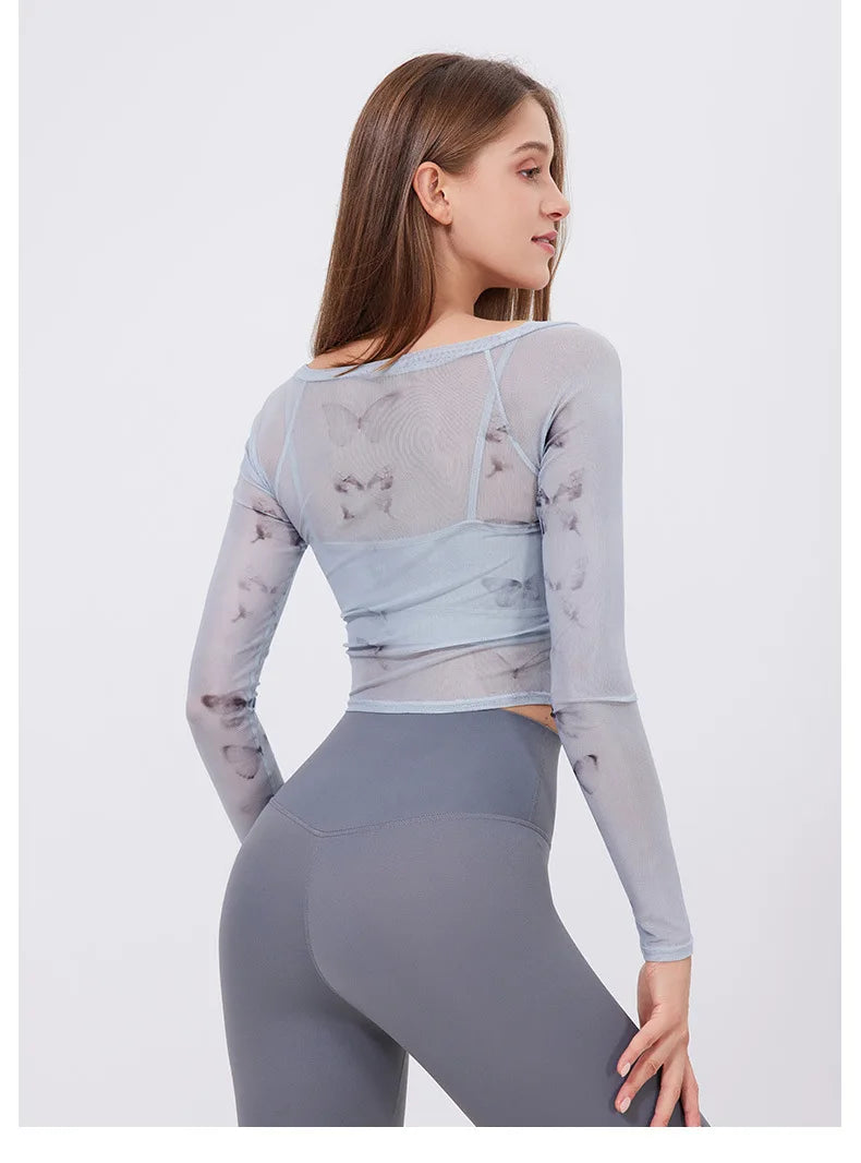 Women's Two Pieces Fitness Yoga Set - Long Sleeve Top and High Waist Leggings Gym Breathable Quick Dry Sportswear Workout Activewear Set