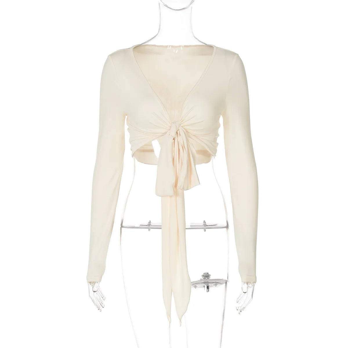 Women's Y2K Tie Front Cardigan - V Neck Long Sleeve Cropped Festival Top