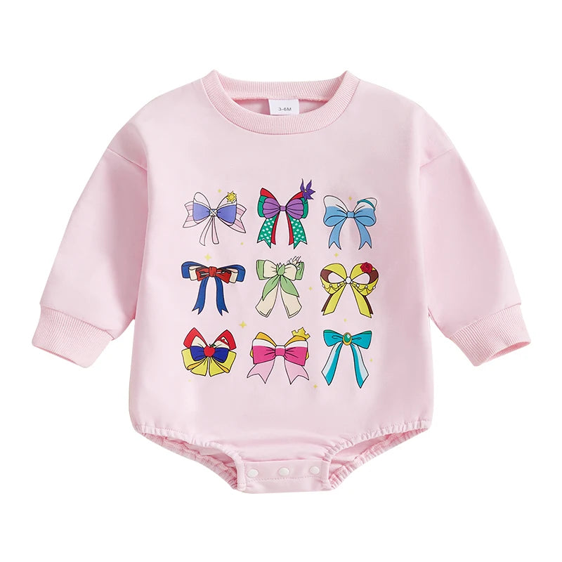 Lovely Baby Spring Romper - Long Sleeve Bowknot Print Sweatshirt Jumpsuit (0-18M)