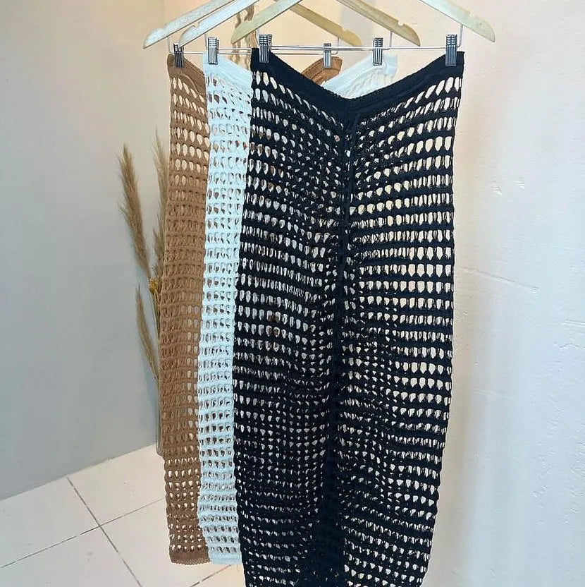 Elegant Wide Leg Knit Pants - Women's Summer Elastic Waist Trousers