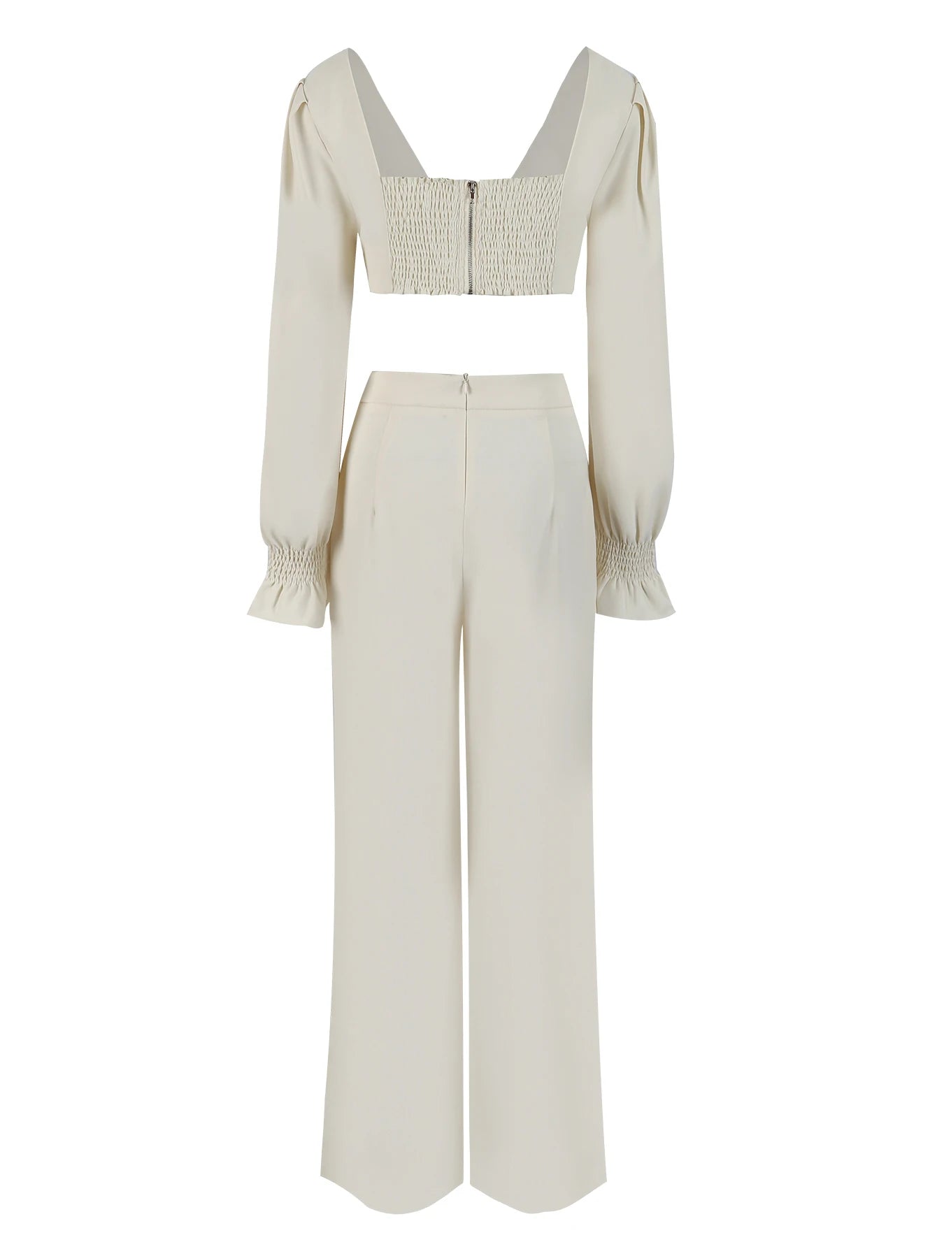 Women's Two Piece Set With Pants Summer Long Sleeve Short Top Wide Leg Pants Set