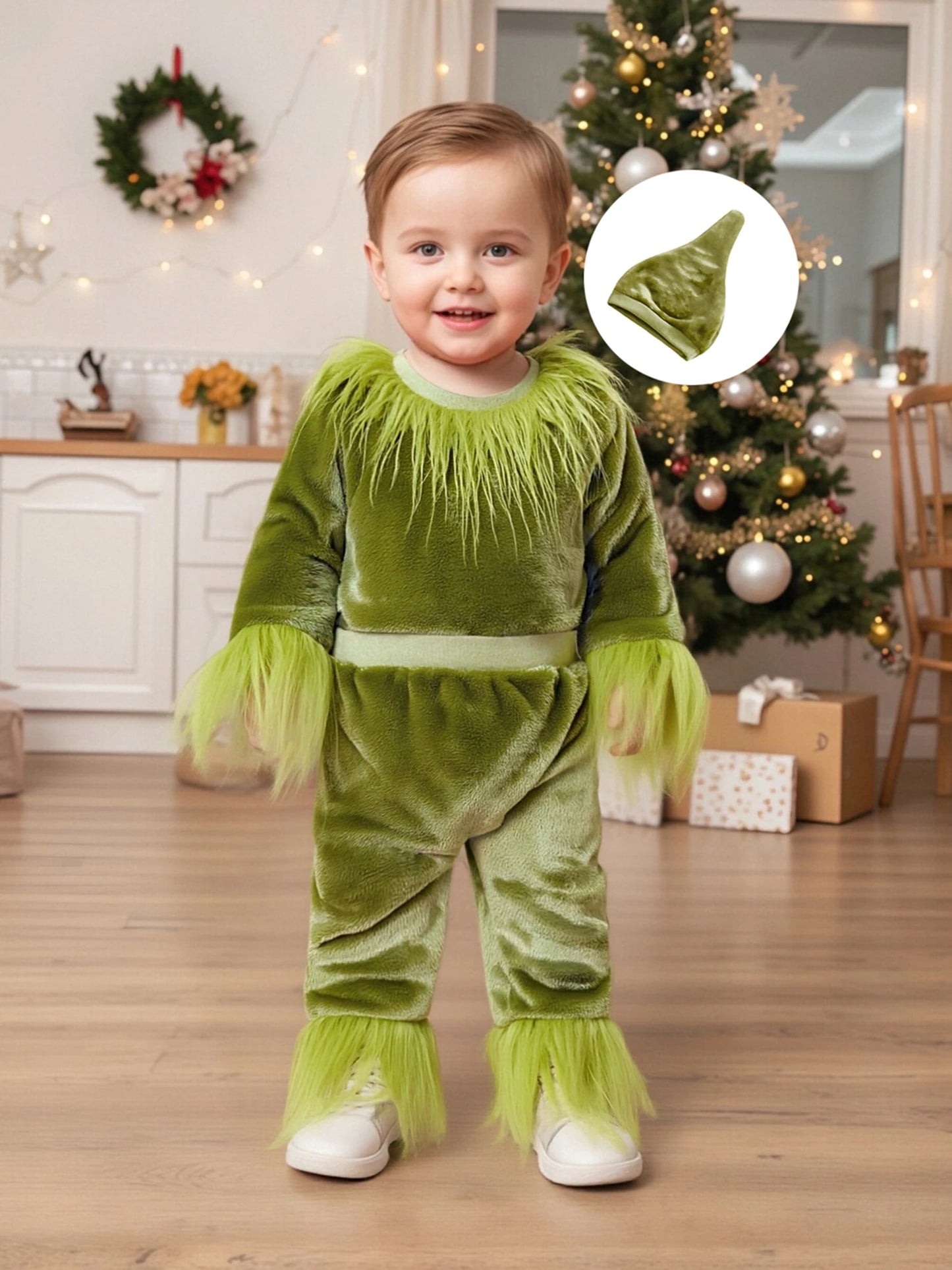 Baby Halloween 3-Piece Outfit Set - Plush Romper, Pants & Hat (0-18M)