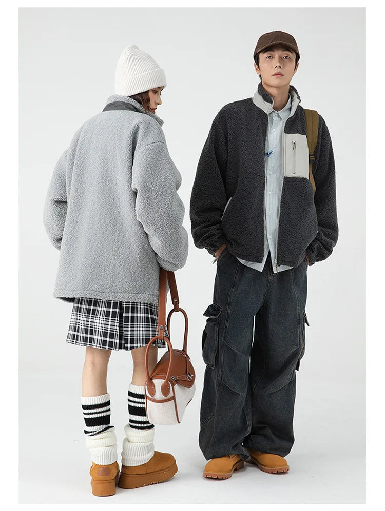 Unisex wool stand-up collar Double-sided two wear Thermal Jacket